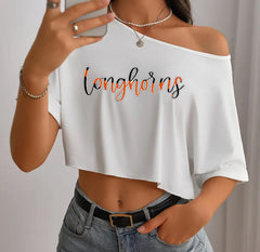 Texas Longhorns Off Shoulder Cropped Tee