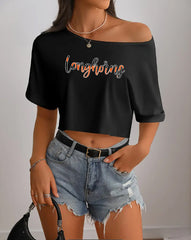 Texas Longhorns Off Shoulder Cropped Tee
