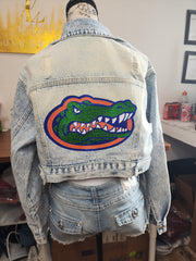 Florida Gators Glitter Flap Pocket Cropped Denim Jacket