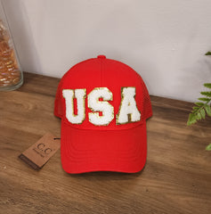 USA Customizable Chenille Letter Patch High Ponytail Cap
