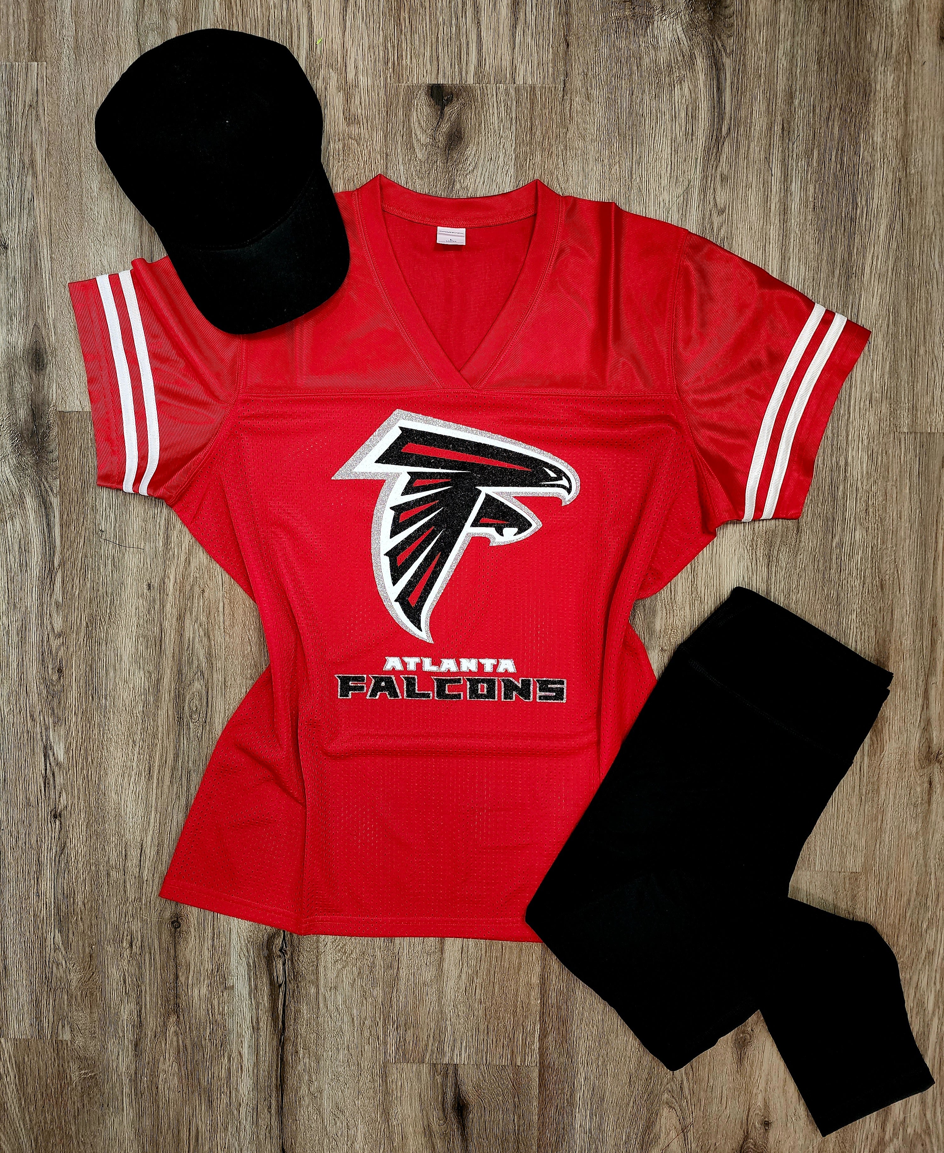 Lulu Grace Designs Atlanta Falcons Glitter Jersey Shirt or Tank Top: Football Fan Gear & Apparel for Women 3T / Ladies Mesh Jersey