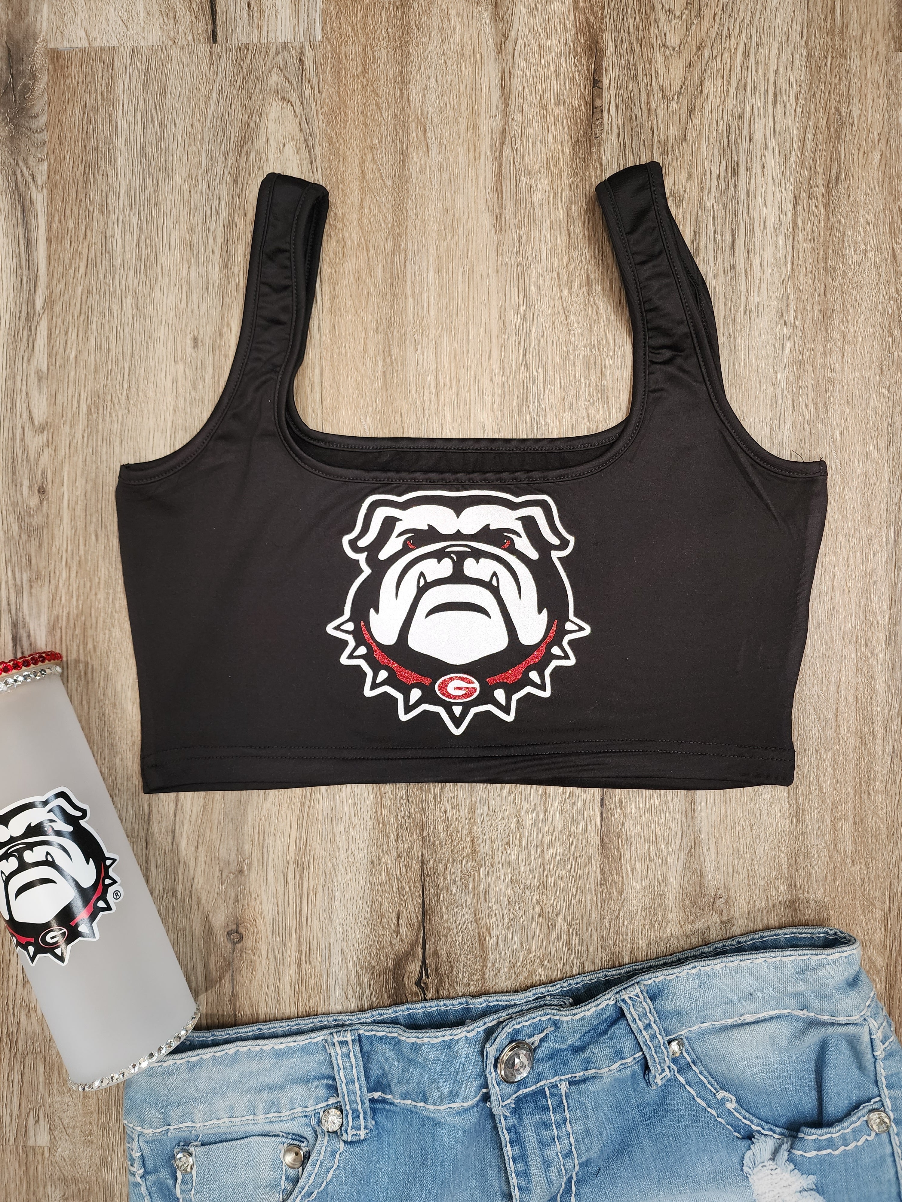 Georgia Bulldogs Black Cropped Glitter Tank