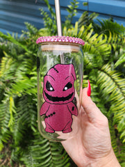 Oogie Boogie Pink Glitter Beer Can Glass Tumbler