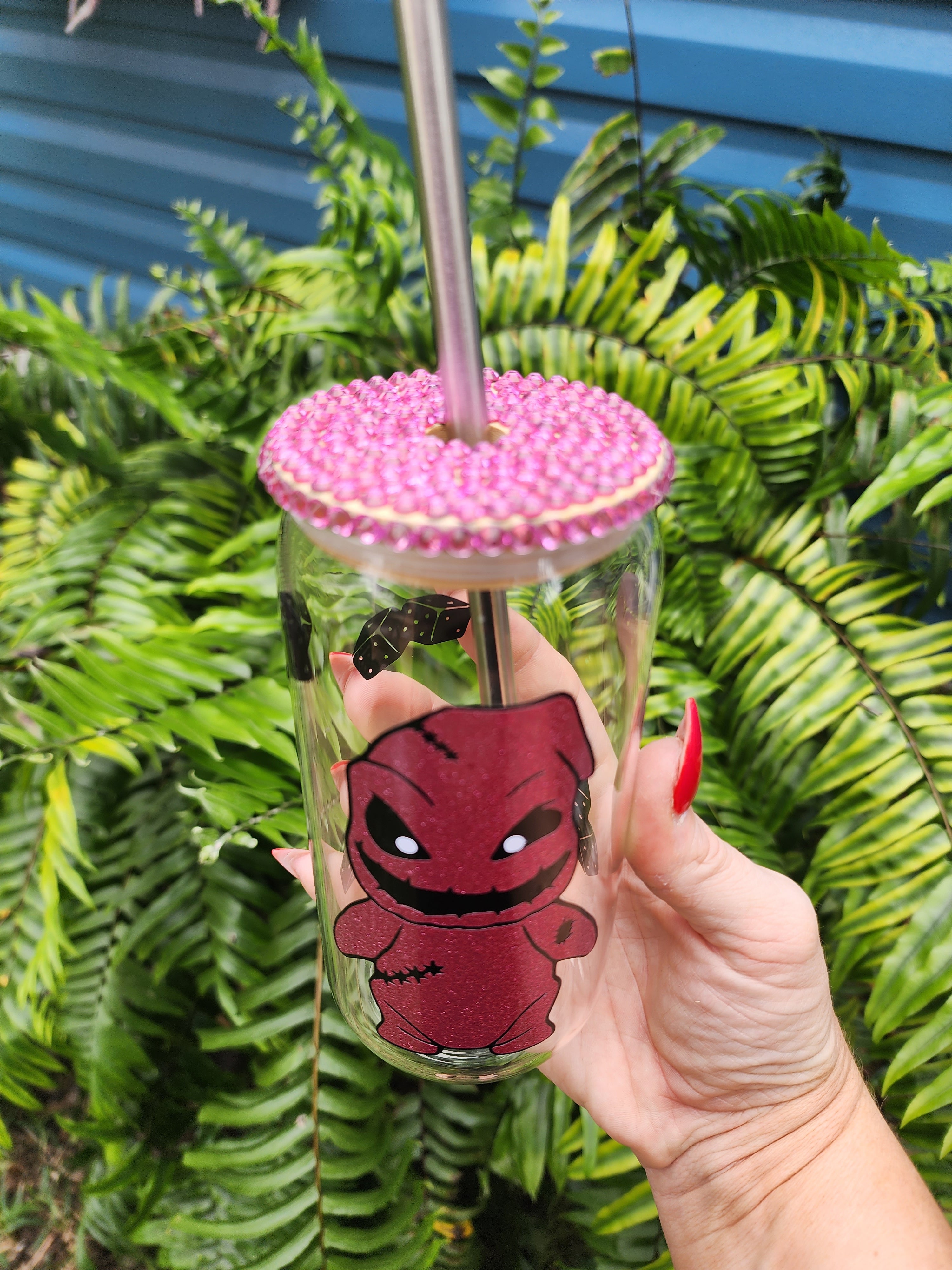 Oogie Boogie Pink Glitter Beer Can Glass Tumbler