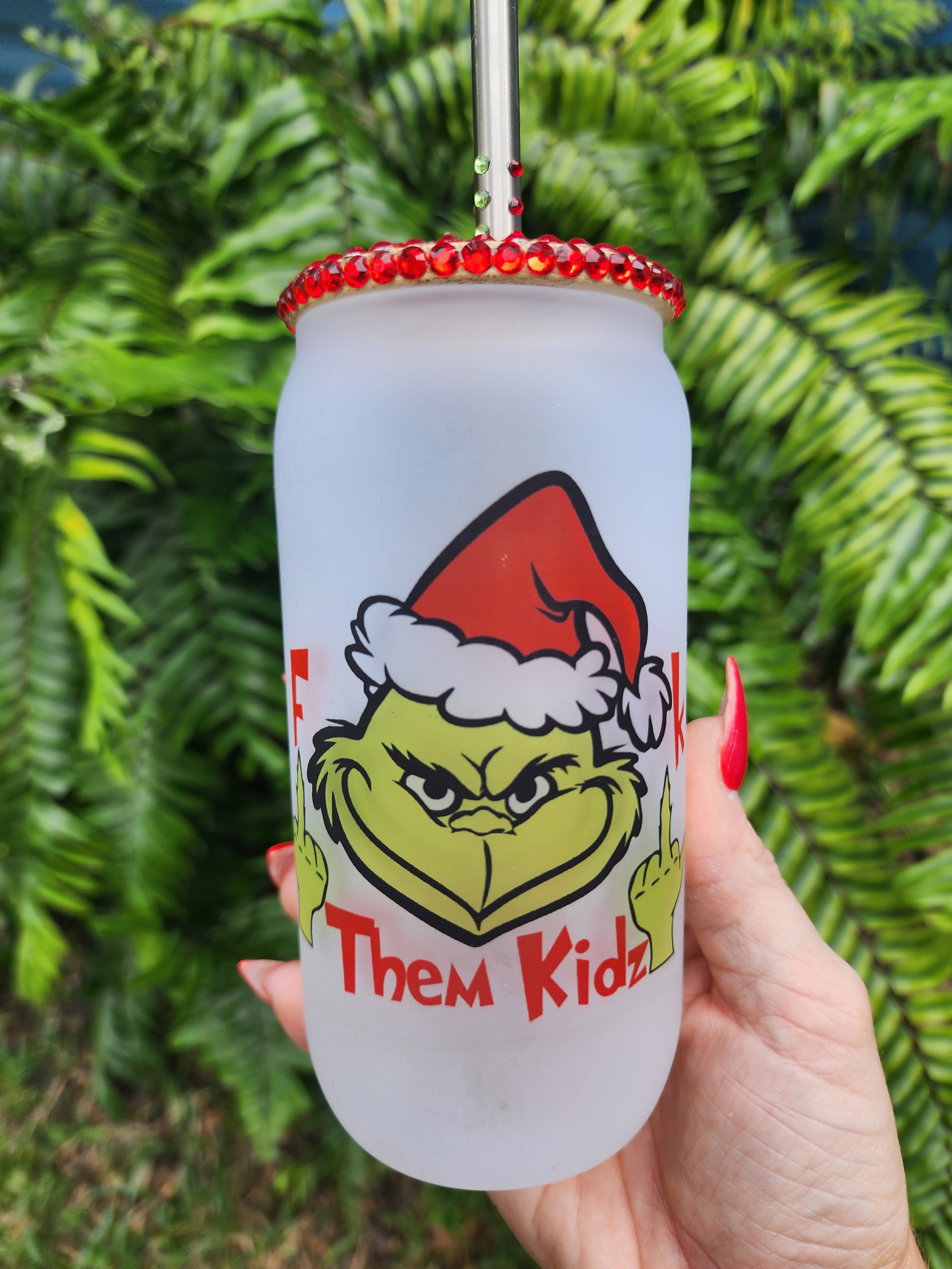 Grinch Fuck Them Kids Christmas Beer Can Glass Tumbler: Custom