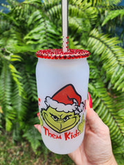 Grinch Fuck Them Kids Christmas Beer Can Glass Tumbler