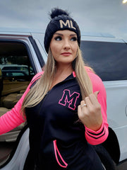 Customizable Hot Pink and Black Letterman Style Embroidered Jacket