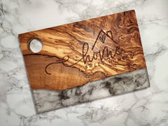 Home Sweet Home Olive Wood and White Resin Serving/Charcuterie Board