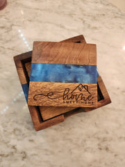 Home Sweet Home Ocean Blue Pearl Epoxy Coasters with Holder