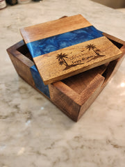 Life's a Beach Enjoy the Waves Ocean Blue Pearl Epoxy Coasters with Holder