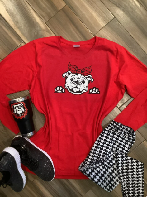 Georgia Bulldog with Bow Glitter Shirt