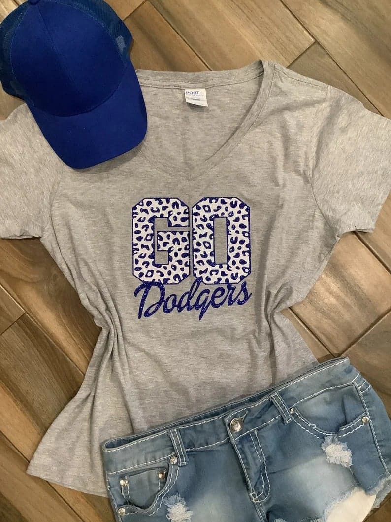 Lulu Grace Designs Los Angeles Leopard Print Glitter Shirt or Tank Top: Baseball Fan Gear & Apparel for Women Medium / Unisex Men’s Tee