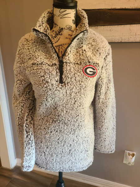 Lulu Grace Designs Georgia Bulldogs 1/4 Zip Fleece Jacket: University of Georgia Sherpa Pullover & Fluffy Jacket Small