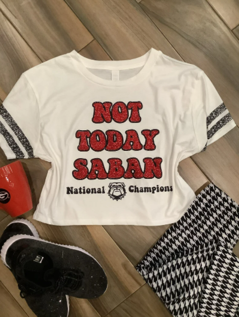 Georgia Bulldogs Not Today Saban Glitter Crop Top