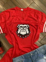 Red Georgia Bulldogs Glitter Football Shirt