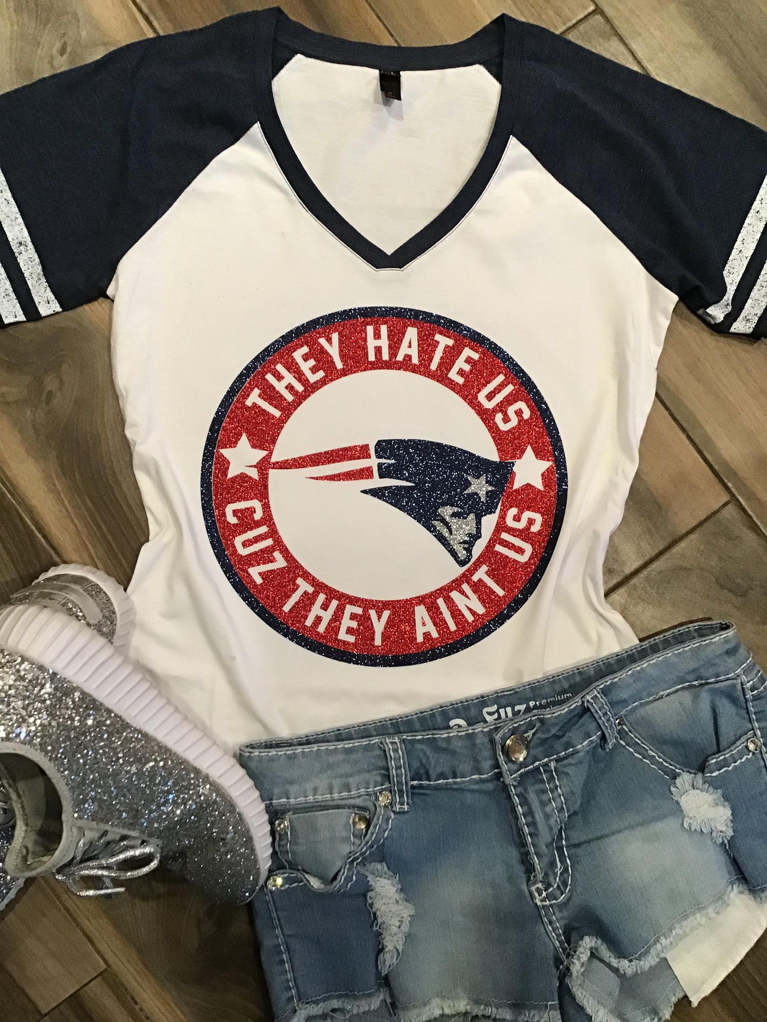 New England Patriots Inspired They Hate Us Cuz They Ain't Us Glitter Shirt