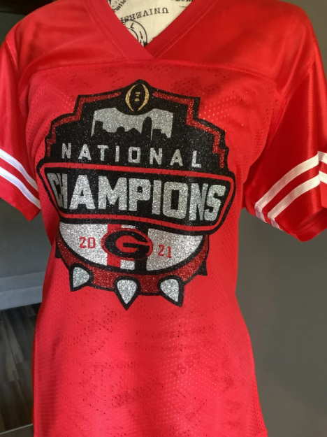 Lulu Grace Designs Georgia Bulldogs National Champions Glitter Jersey: College Football Fan Gear & Apparel Small / Ladies Racerback Tank