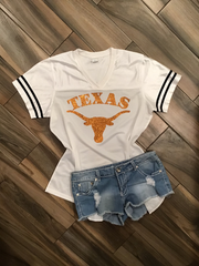 Texas Longhorns Glitter Top - White