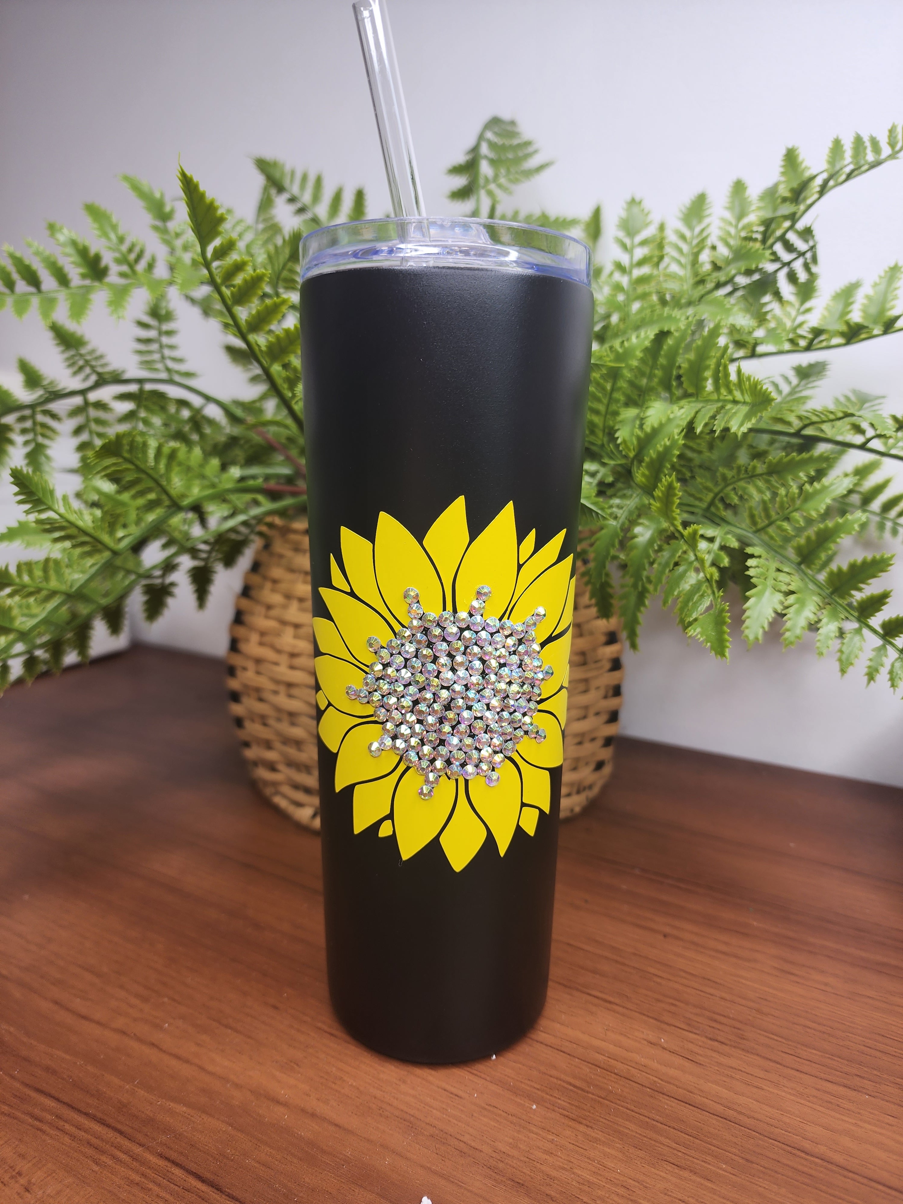 20oz Customized Skinny Tumbler Personalized Sunflower Water Bottle