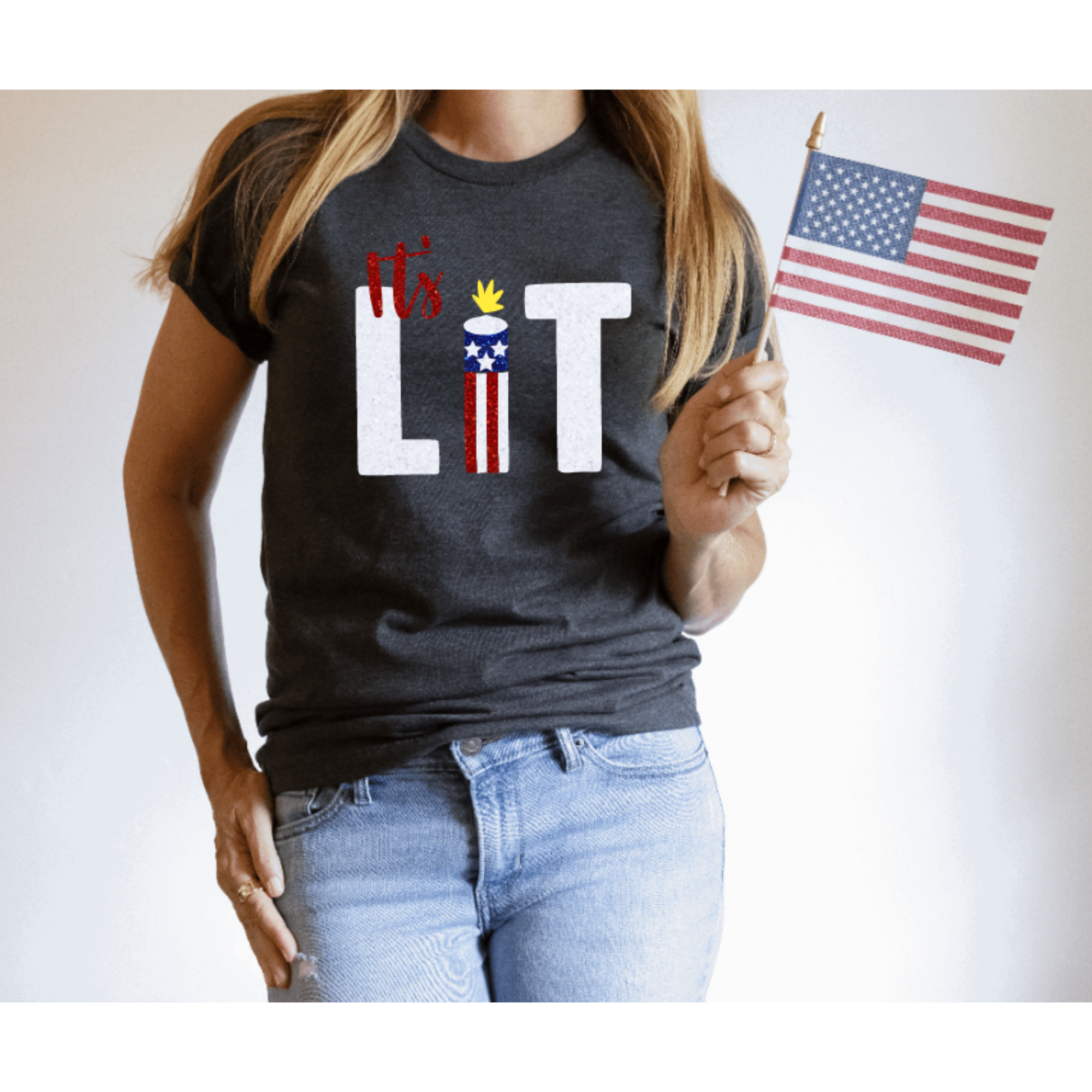 America It's Lit Glitter Shirt for the 4th of July: Glitter Glam Apparel  for Women – LuLu Grace