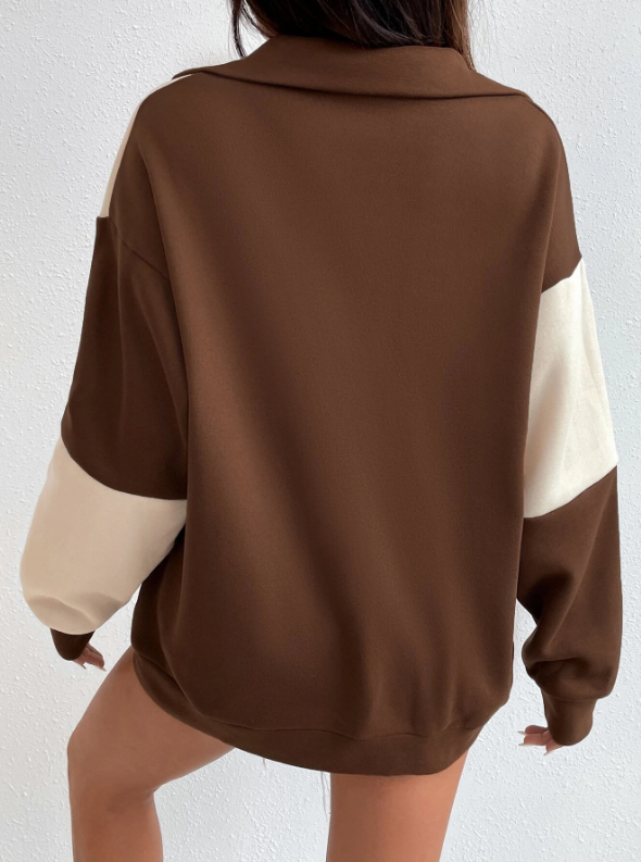 Monogrammed Colorblock Half Zip Drop Shoulder Sweatshirt