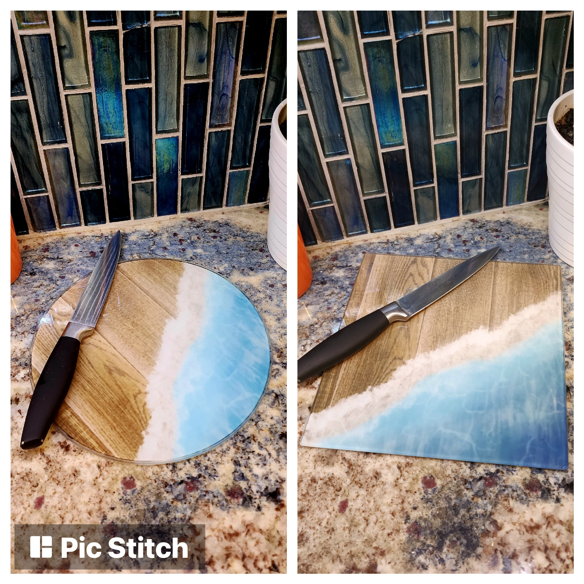 Sea Waves Beach Themed Glass Cutting Boards