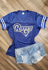 Rams Glitter Jersey for Women, LA Football in Royal Blue & Gold, Bling Shirt