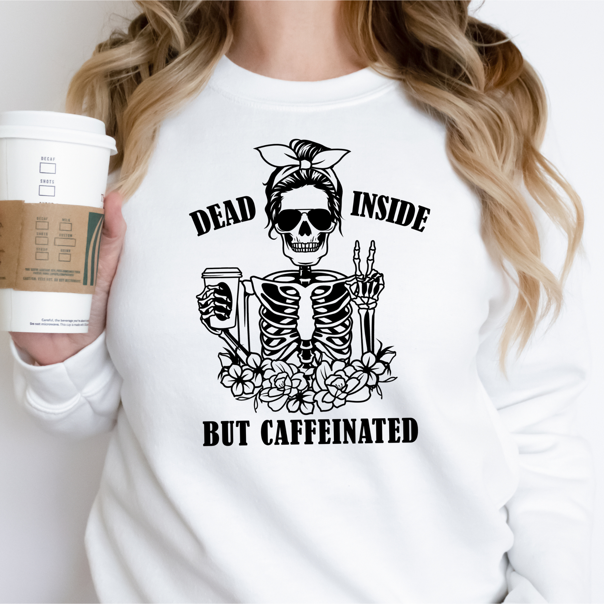 Dead Inside But Caffeinated Top - White