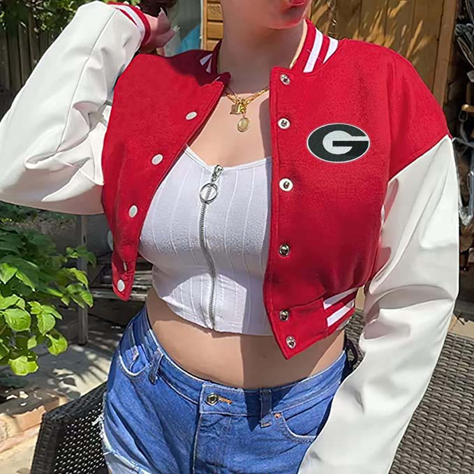 Georgia Bulldogs Embroidered Cropped Letterman Jacket – LuLu Grace