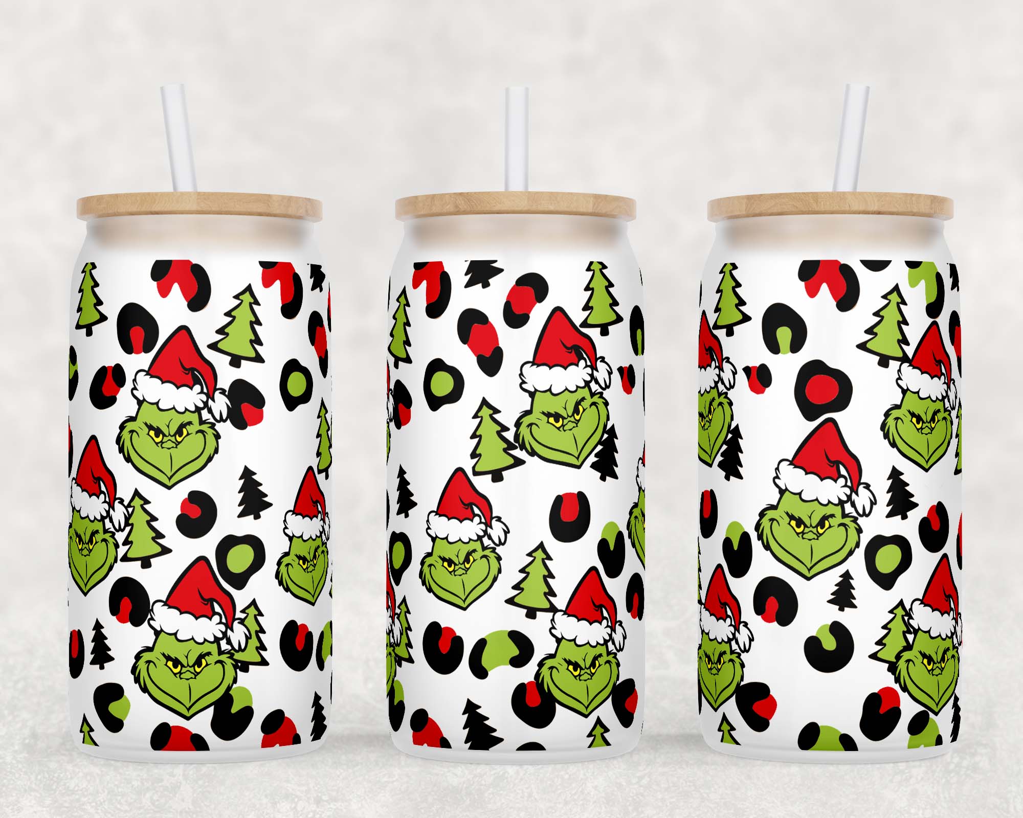 Grinch Leopard Print Christmas Beer Can Glass Tumbler