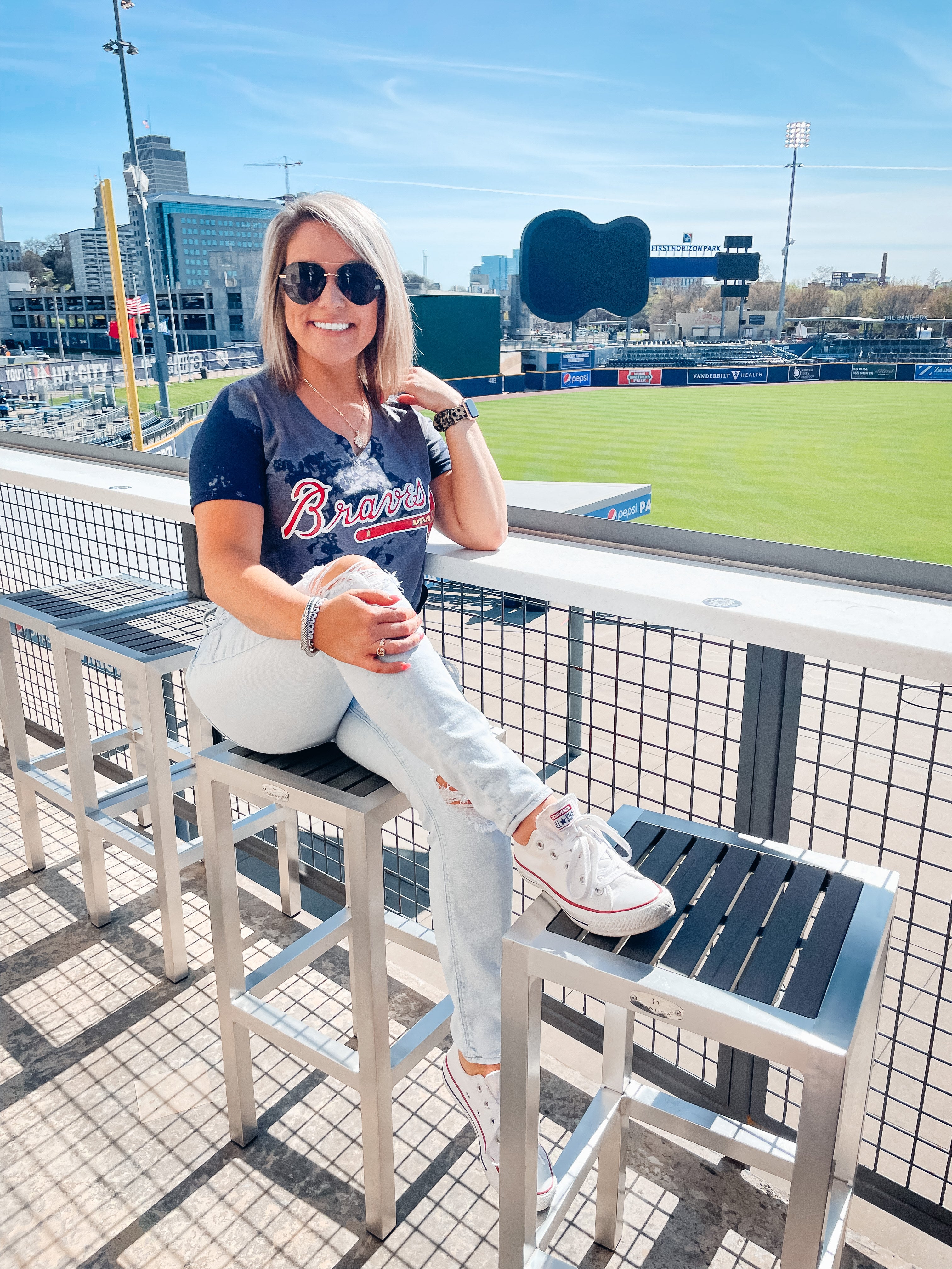 Atlanta Braves Bleached Tee: Baseball Fan Gear & Apparel for Women – LuLu  Grace