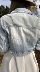 Personalized Flap Pocket Cropped Denim Jacket
