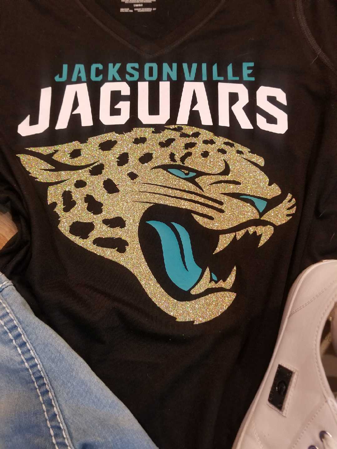 Lulu Grace Designs Jacksonville Jaguars 904 Glitter Top: NFL Football Fan Gear & Apparel S / Unisex Tee