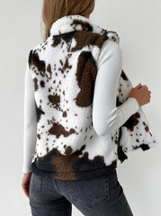 Monogrammed Cow Print Teddy Vest Jacket