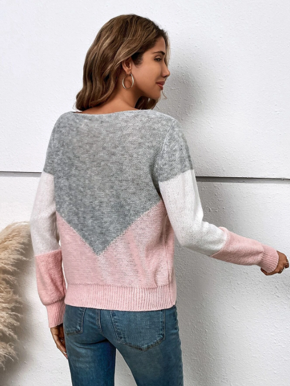 Monogrammed Pink and Grey Color Block Boat Neck Sweater Custom