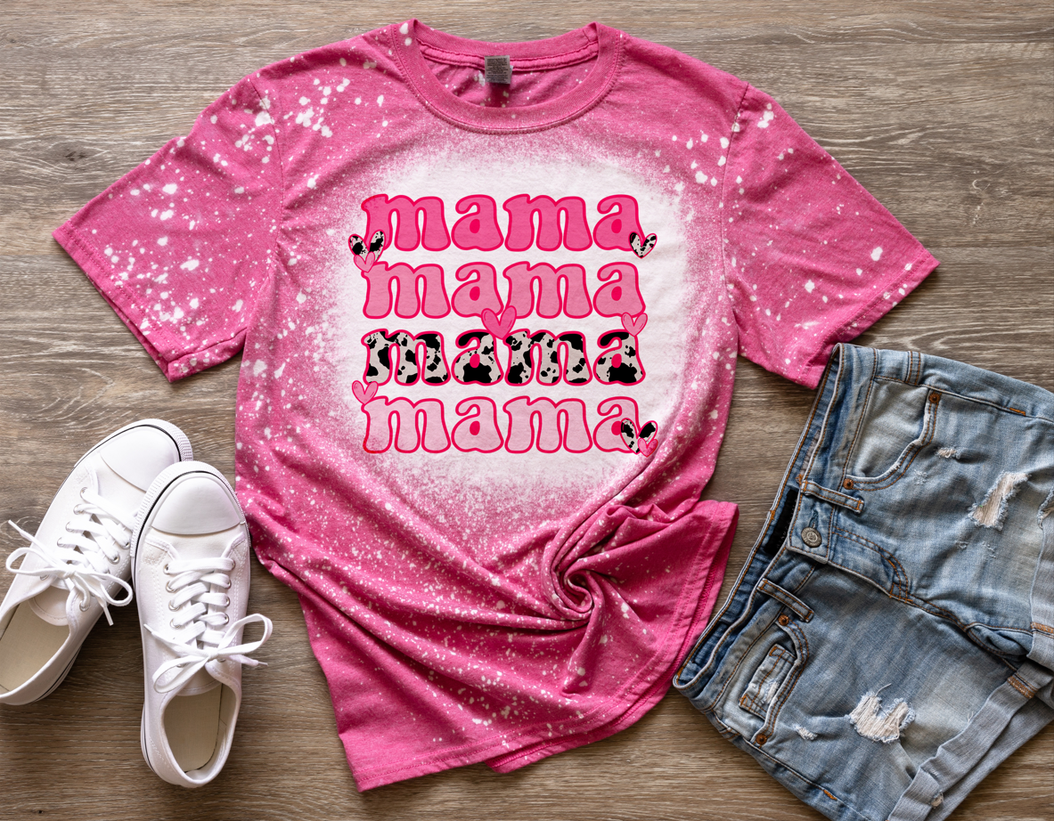 Mama Cow Print Bleached Shirt