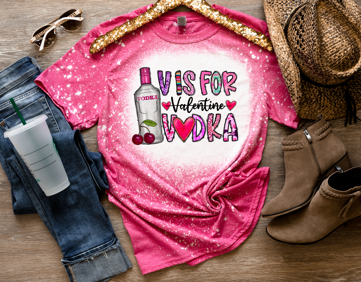 V is for Vodka Pink Bleached Shirt
