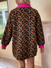 Monogrammed Leopard Contrast Trim Coat