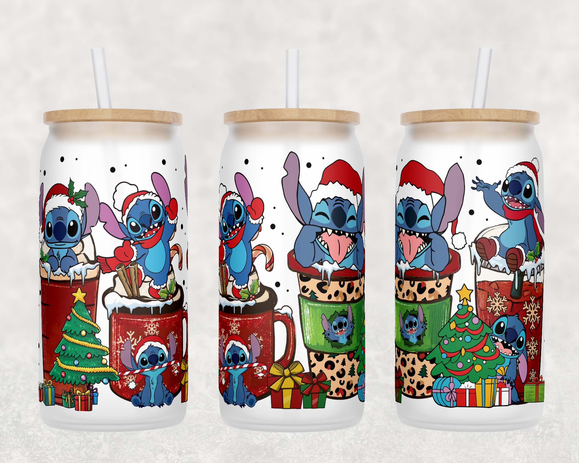Stitch Christmas Beer Can Glass Tumbler