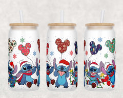 Stitch Christmas Balloons Beer Can Glass Tumbler