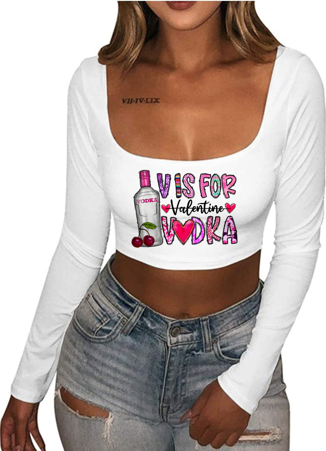 V is for Vodka Valentine's Day Cropped Long Sleeve Shirt