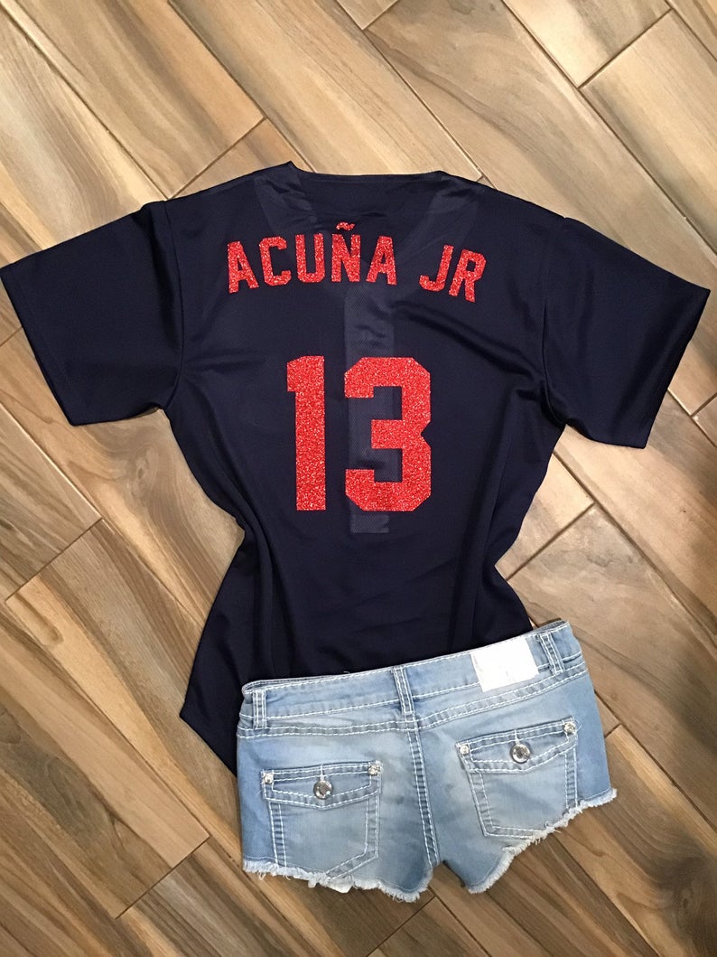 Genuine Merchandise-Girls MLB Blue glitter Atlanta Braves shirt size L