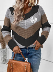 Monogrammed Color Block Raglan Sleeve Sweater
