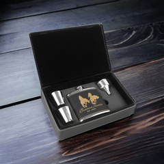 Custom Laser Engraved Leather Flask Set w/ Gift Box