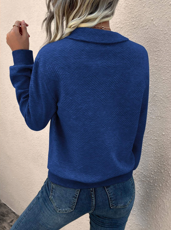 Blue Monogrammed Chest Quarter Button Flap Detail Sweatshirt