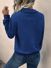 Blue Monogrammed Pocket Quarter Button Flap Detail Sweatshirt