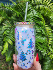 Christmas Trees and Leopard Print Holographic Beer Can Tumbler