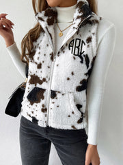 Monogrammed Cow Print Teddy Vest Jacket