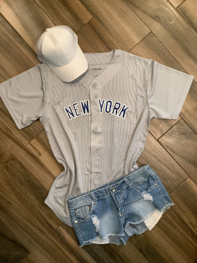 New York Yankees Inspired Glitter Baseball Top -Gray