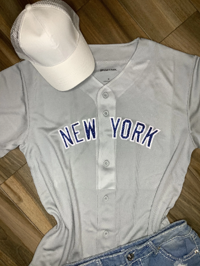 Gray New York Yankees Inspired Glitter Baseball Top: Baseball Fan